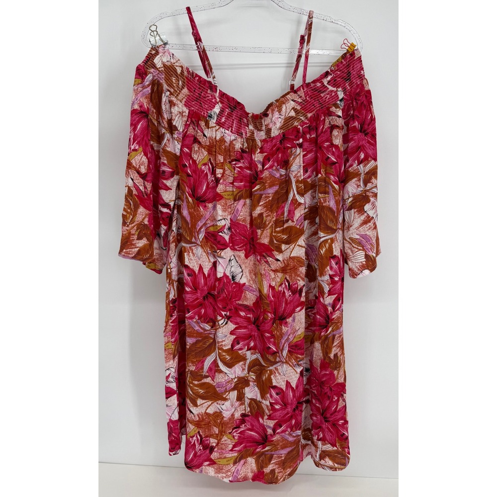 Lascana‎ for Venus Womens Sz L Pink Floral Cold Shoulder Smocked Viscose Dress